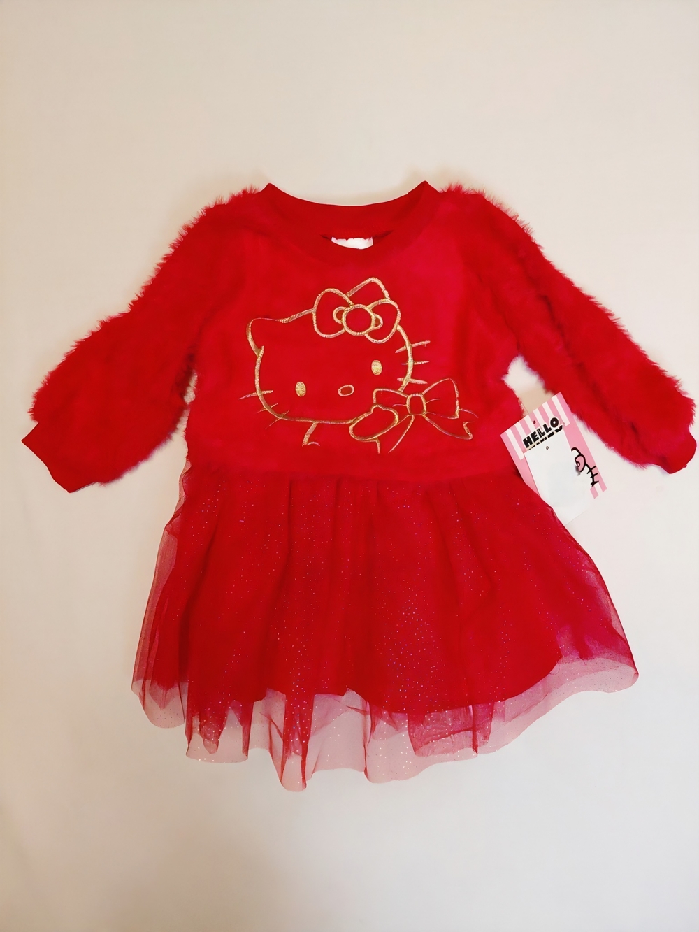Hello Kitty Toddler Girls Eyelash Knit Tutu Dress with Long Sleeves, Size 12M